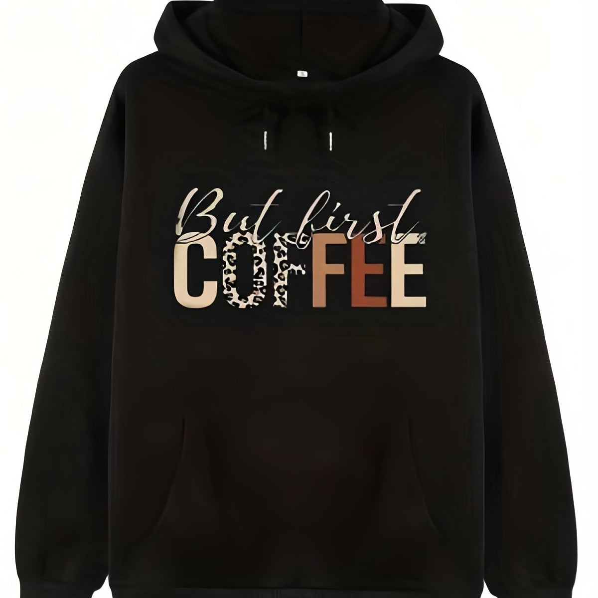 Coffee Print Kangaroo Pocket Hoodie Casual Long Sleeve Drawstring Hoodies