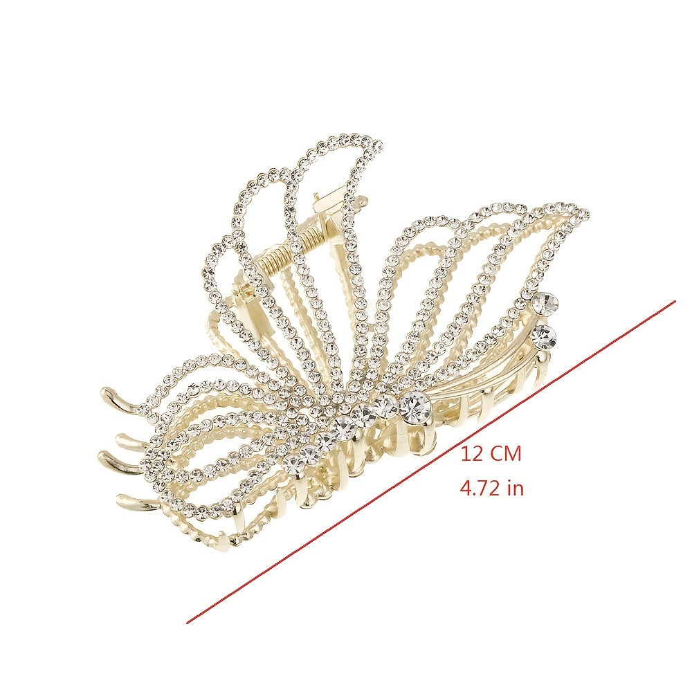 Large Butterfly Hair Clips Non-Slip Golden Rhinestone Pearl Jaw Clips