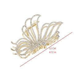 Large Butterfly Hair Clips Non-Slip Golden Rhinestone Pearl Jaw Clips