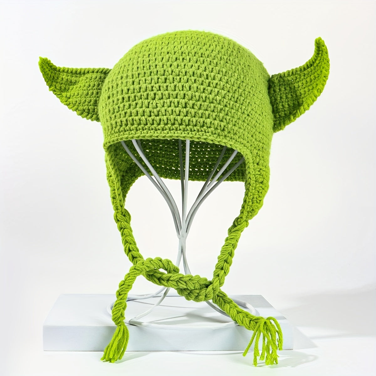 Devil Ears Knitted Beanie with Braid - Unisex