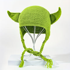 Devil Ears Knitted Beanie with Braid - Unisex