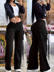  Solid Wide Leg Cargo Pants
