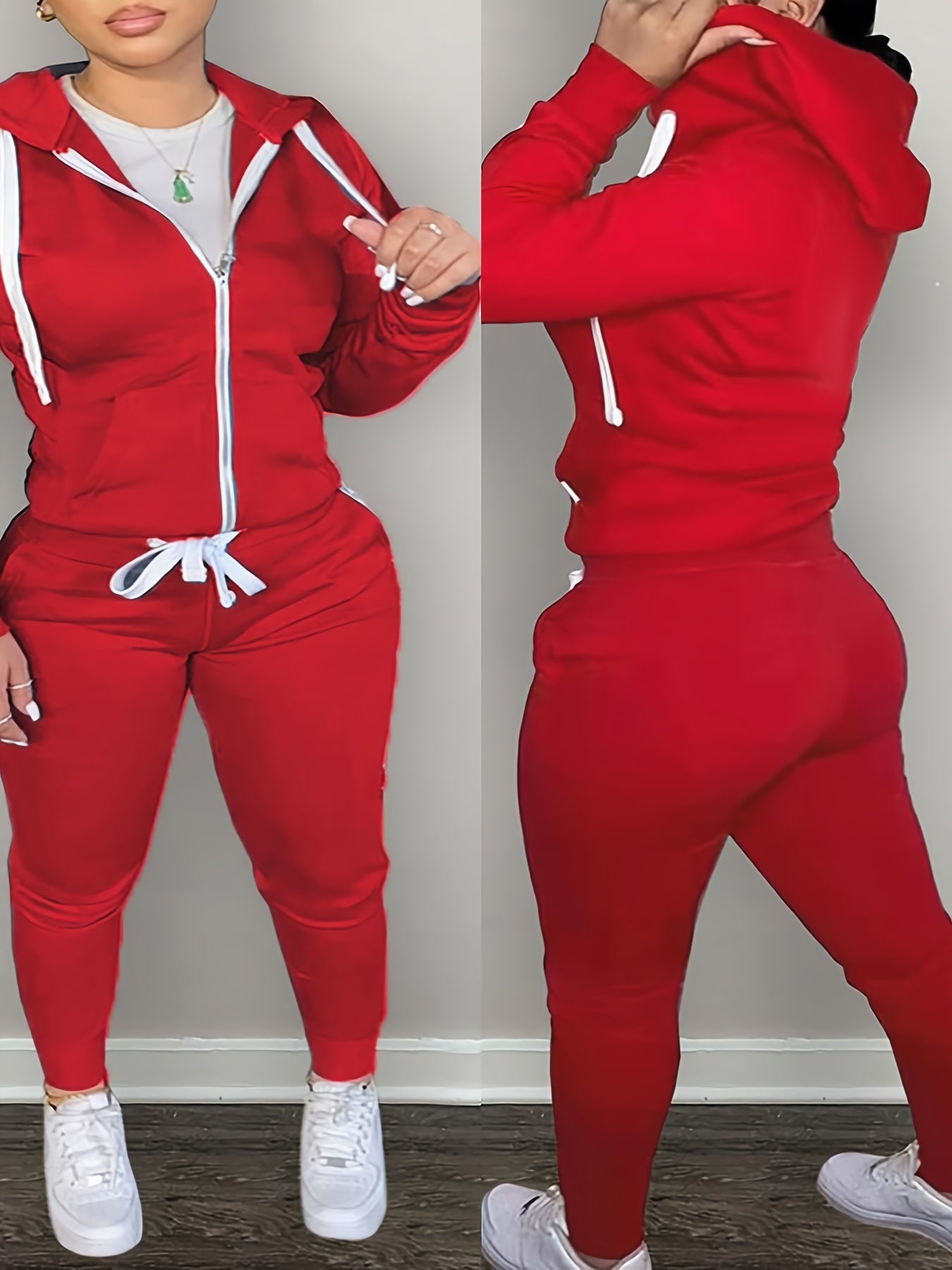  Solid Long Sleeve Hoodie & Pants Set