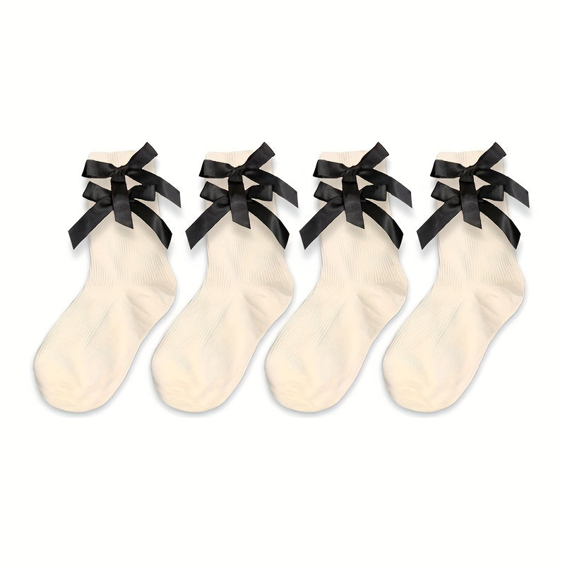 4 Pairs Bow Decor Socks Women's Stockings