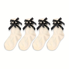 4 Pairs Bow Decor Socks Women's Stockings