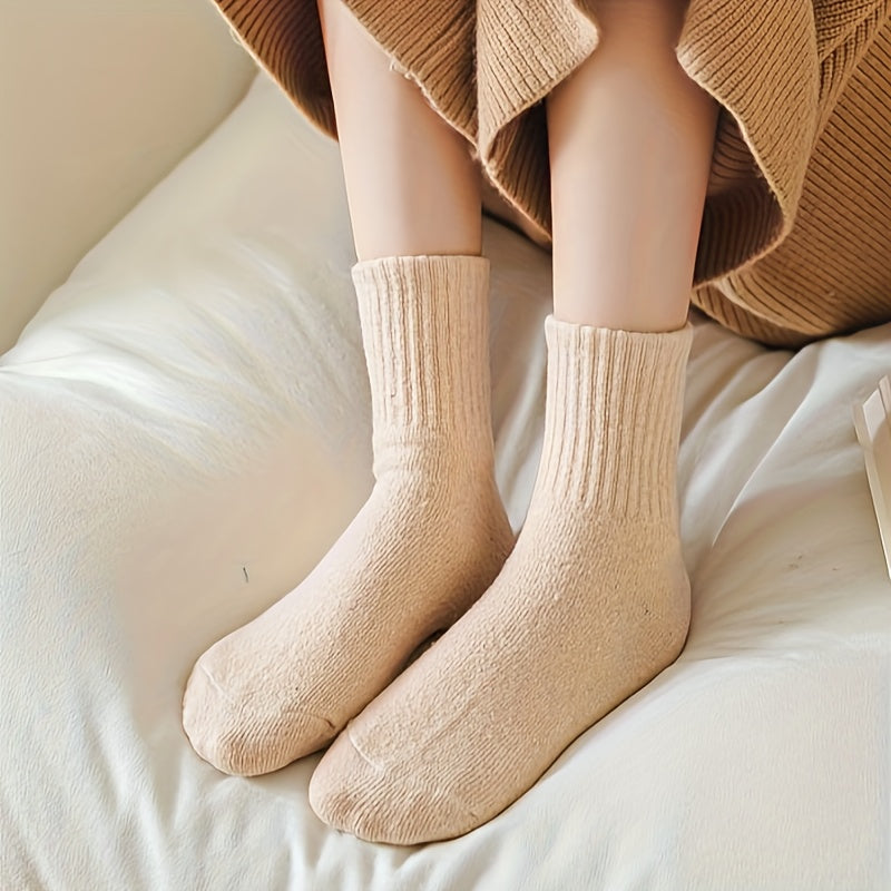 10 Pairs Solid Socks Comfy & Warm Women's Stockings & Hosiery