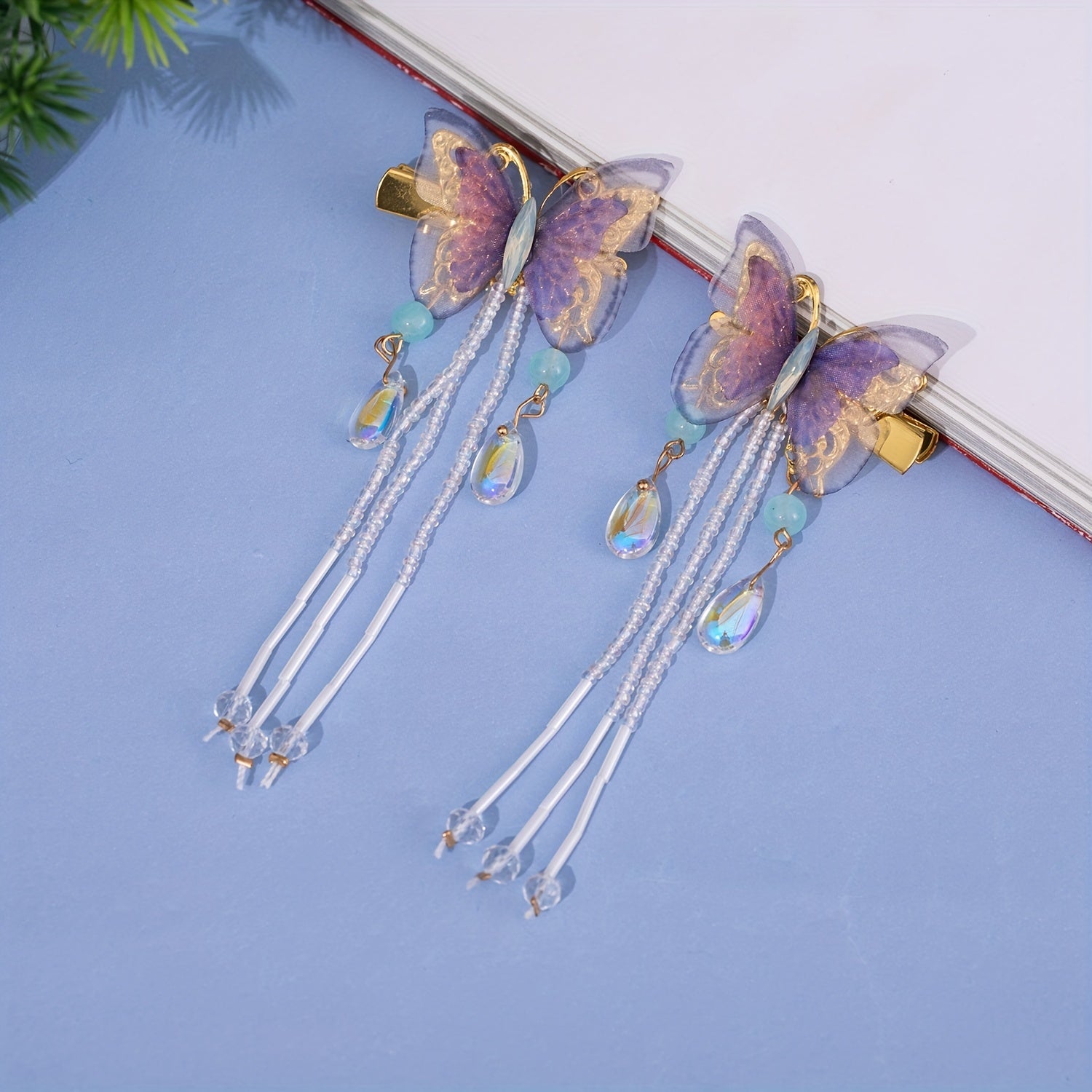 Y2K Purple Butterfly Hair Clip Crystal Beaded Duck Billed Clip Alloy Hair Clip