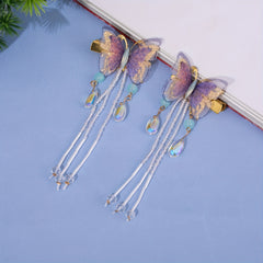 Y2K Purple Butterfly Hair Clip Crystal Beaded Duck Billed Clip Alloy Hair Clip