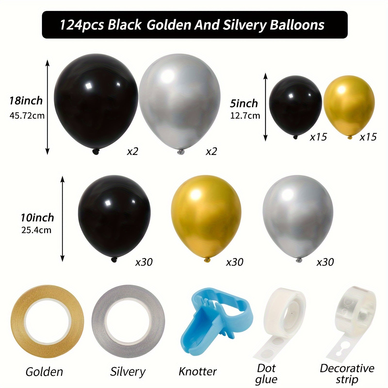 124pcs Golden And Silvery Balloons Garland Arch Kit for Party Decorations