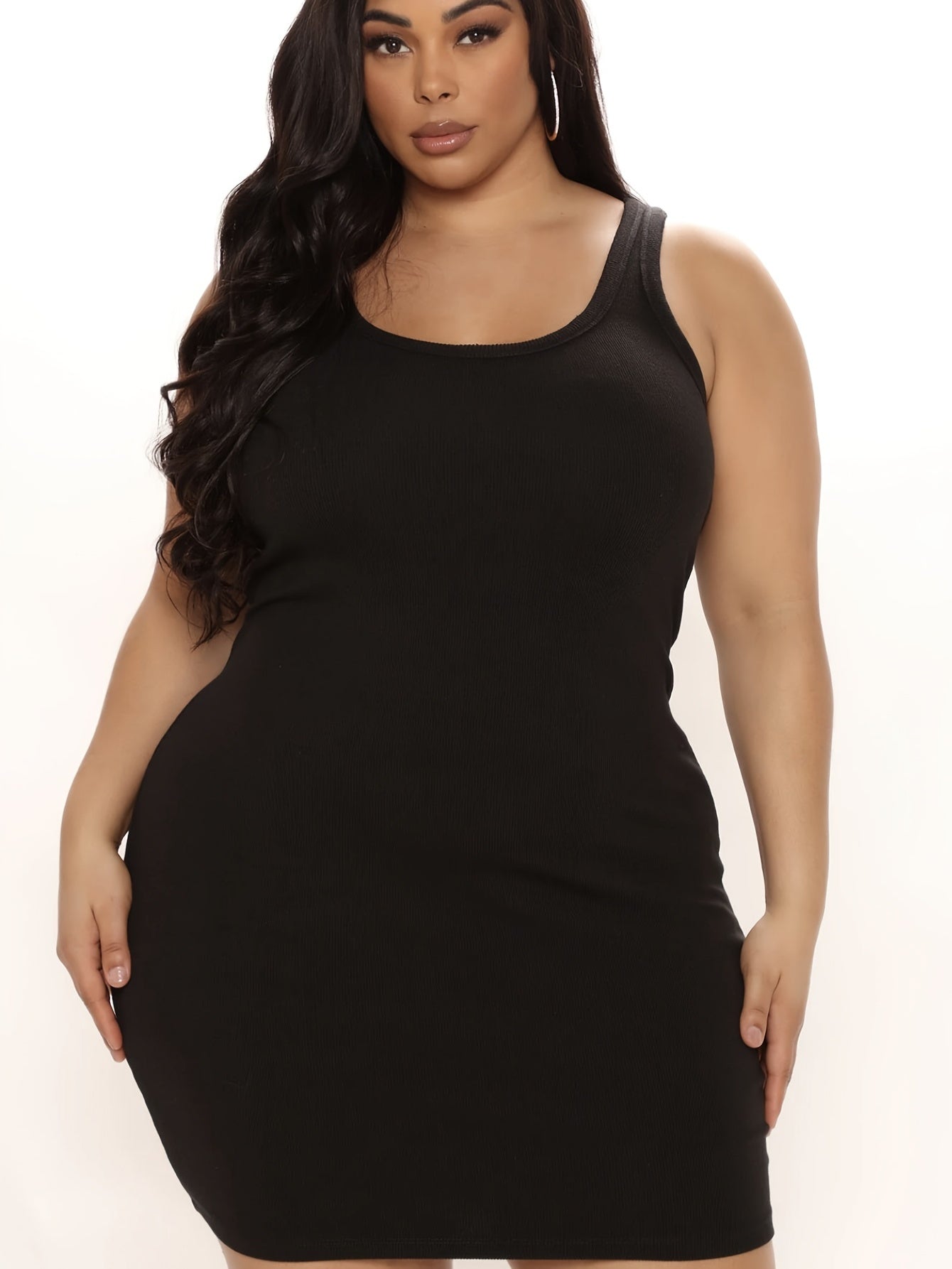  Solid Round Neck Tank Dress