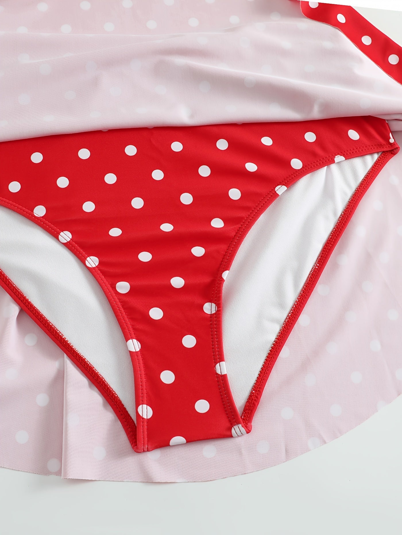  Polka Dot Print Tie Front Bra & Pleated Skort Swimsuit Set