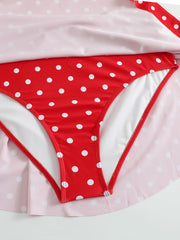  Polka Dot Print Tie Front Bra & Pleated Skort Swimsuit Set