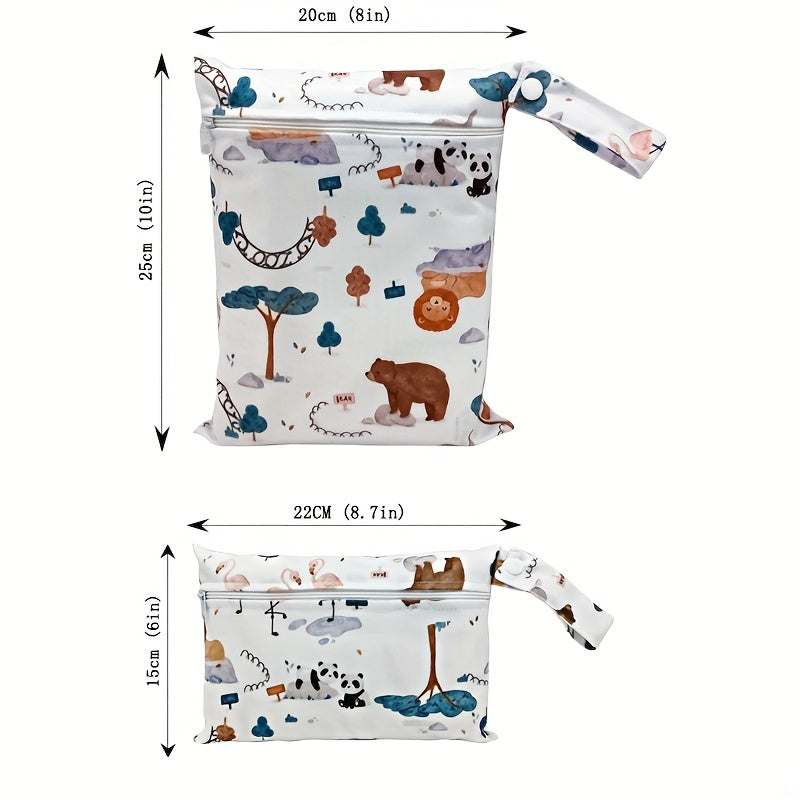 2pcs Animal Print Diaper Bag Washable Cloth Diaper Bag Travel Storage Bag