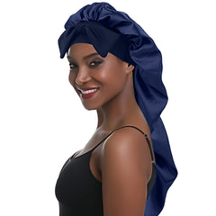 Women's Satin Fabric Night Cap Hair Cap Bonnet with Braided Bow