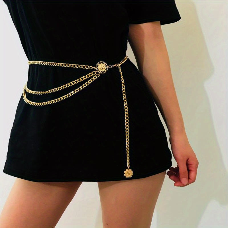 Metal Sunflower Waist Chain Tassel Chain Women Belly Chain Accessories
