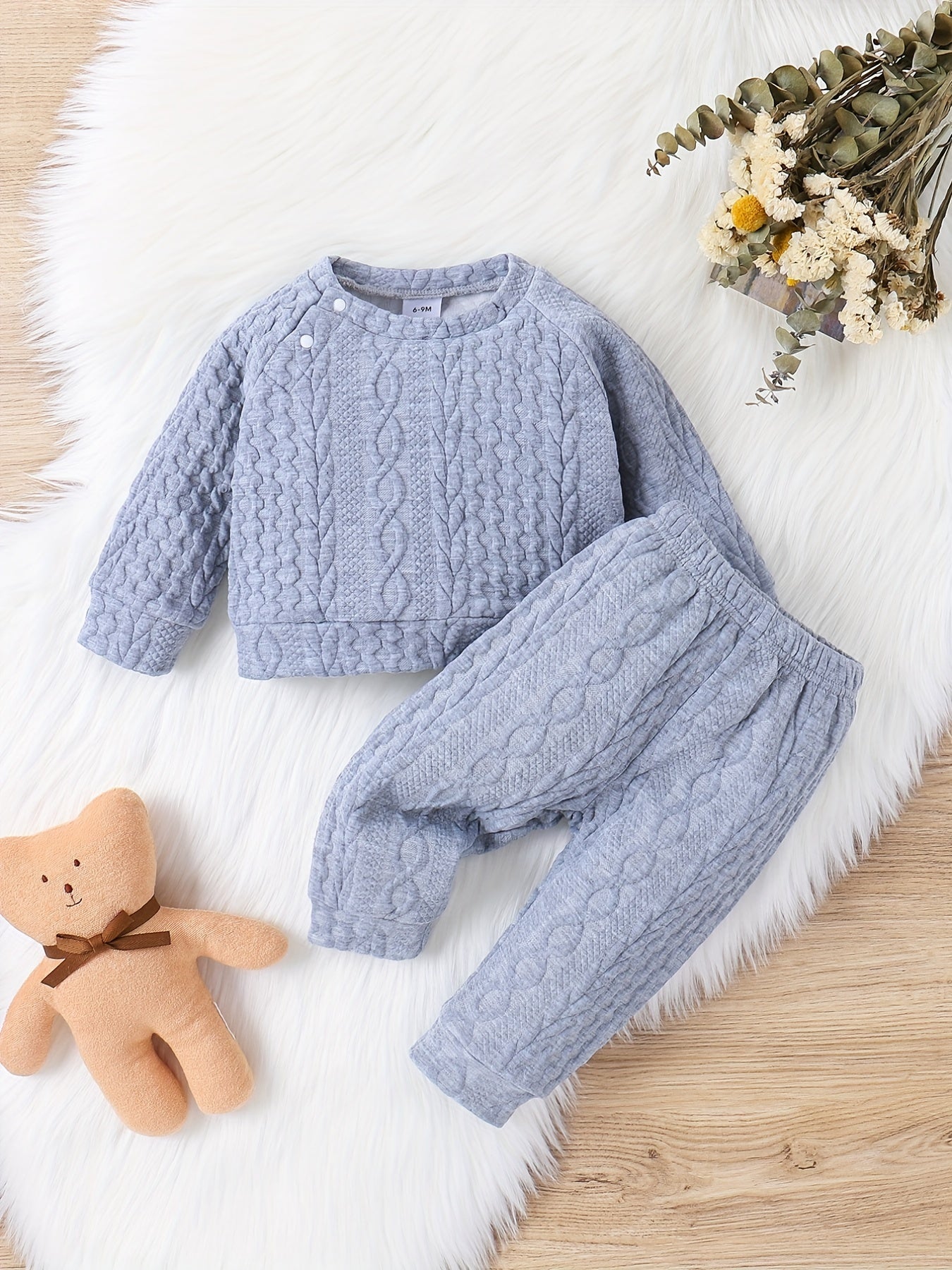 Unisex Baby Cable Knit Sweater & Pants 2pcs Outfit