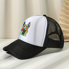 Rainbow Dog Print Hat Mesh Baseball Cap Outdoor Sunshade Trucker