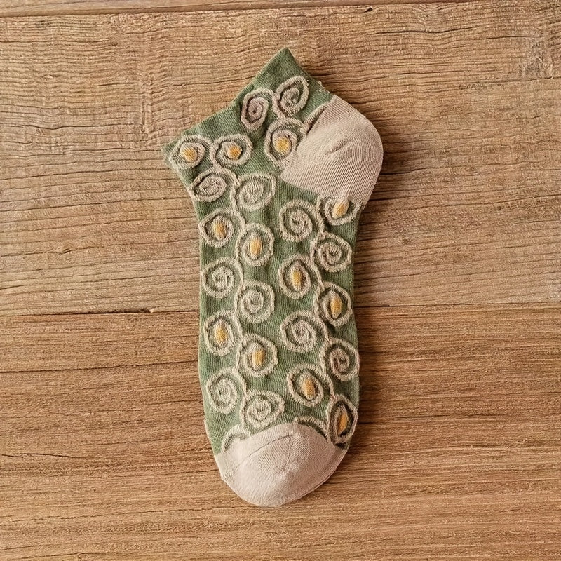 5 Pairs 3D Floral Textured Socks Retro Short Socks Women's Stockings