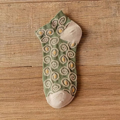 5 Pairs 3D Floral Textured Socks Retro Short Socks Women's Stockings
