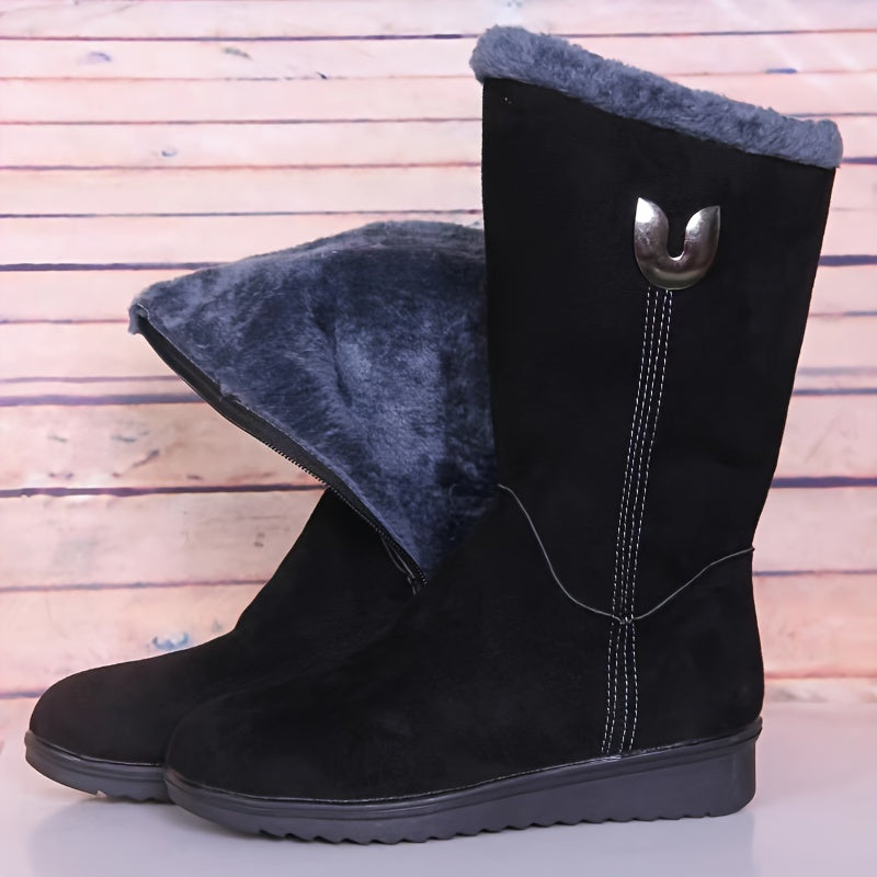 Women's Fleece Lining Winter Snow Boots Non slip Platform Outdoor Mid Calf Boots