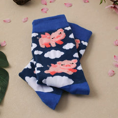 Cartoon Pig Print Crew Socks Women's Stockings