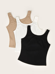 3-Pack Basic Solid Tank Tops Sleeveless Crew Neck Casual Women's Clothing