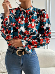  Women's Floral Print Lantern Sleeve Blouse