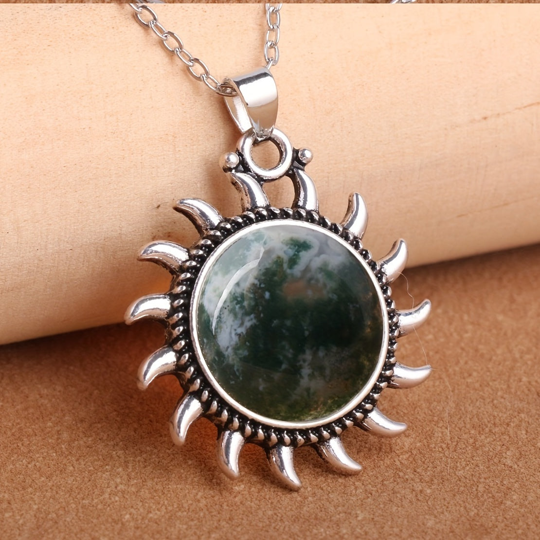Natural Stone Sunflower Pendant Necklace Boho Style Neck Jewelry Gift