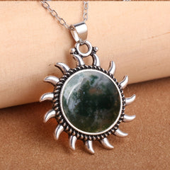 Natural Stone Sunflower Pendant Necklace Boho Style Neck Jewelry Gift
