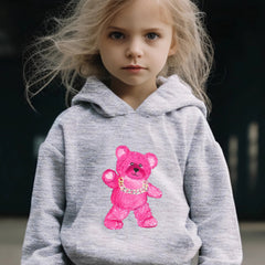 Bear Pattern Long Sleeve Hooded Sweatshirt Girls Comfy Hoodies Pullover