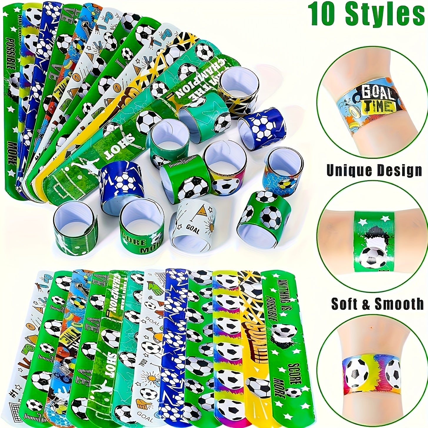 12pcs Football Slap Bracelets - Soccer Wristband Snap Bands for Boys
