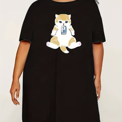  Cat & Milk Print Lounge Dress