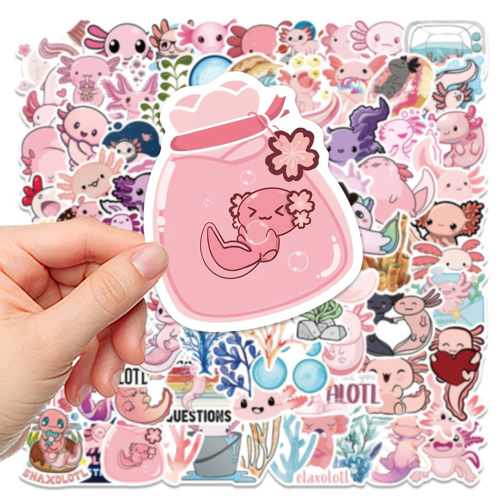 100 Axolotl Stickers Cartoon Anime Self Adhesive Waterproof Hand Bill Stickers