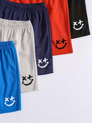 5pcs Boys Smiling Print Shorts Comfortable Quick Dry Summer Outdoor