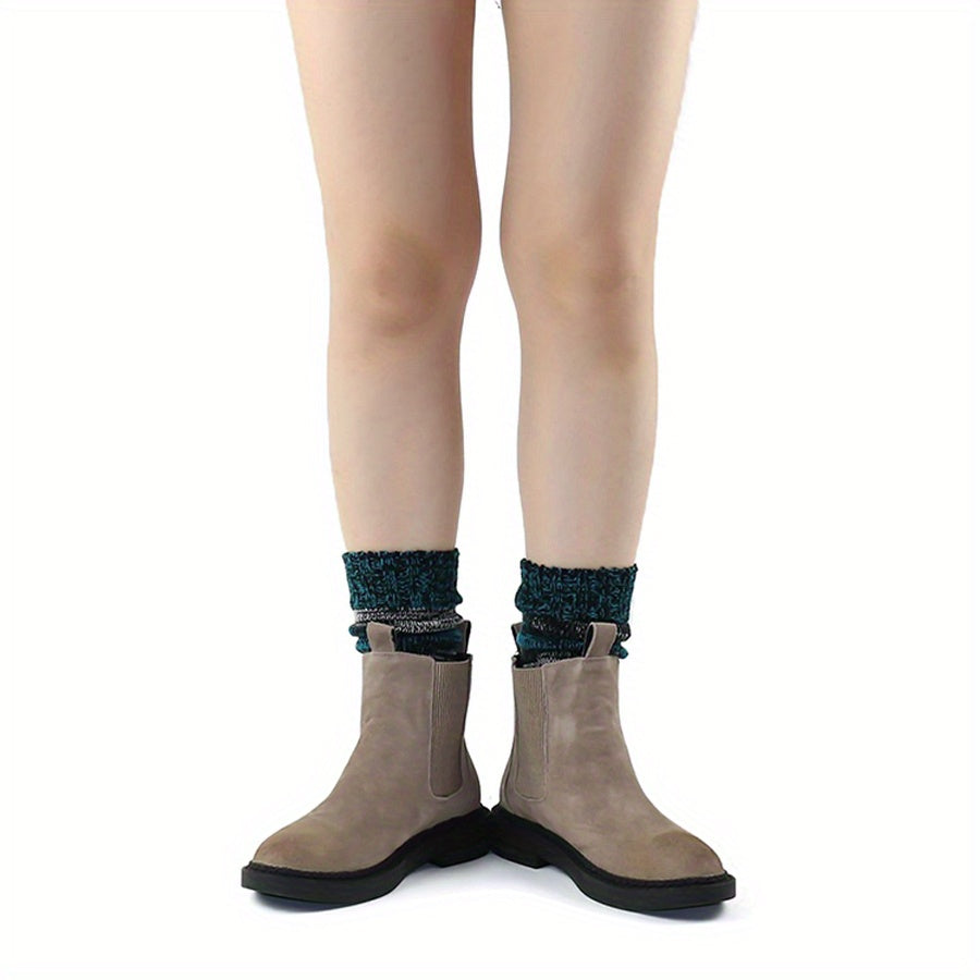 Colorblock Crew Socks Warm & Comfy Mid Tube Stockings