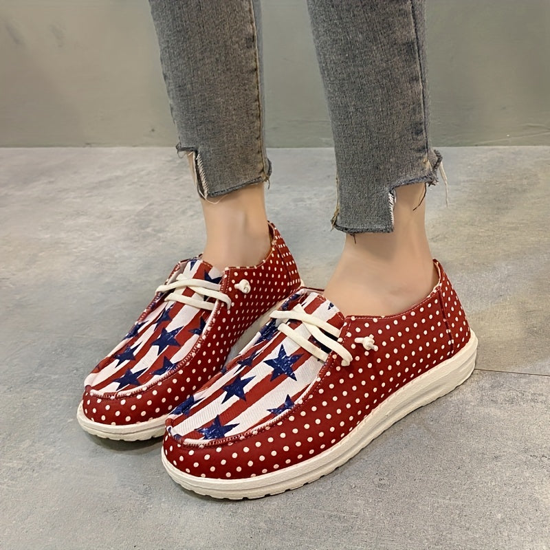 Women's Star & Striped Canvas Shoes Lace Up Lightweight Independence Shoes