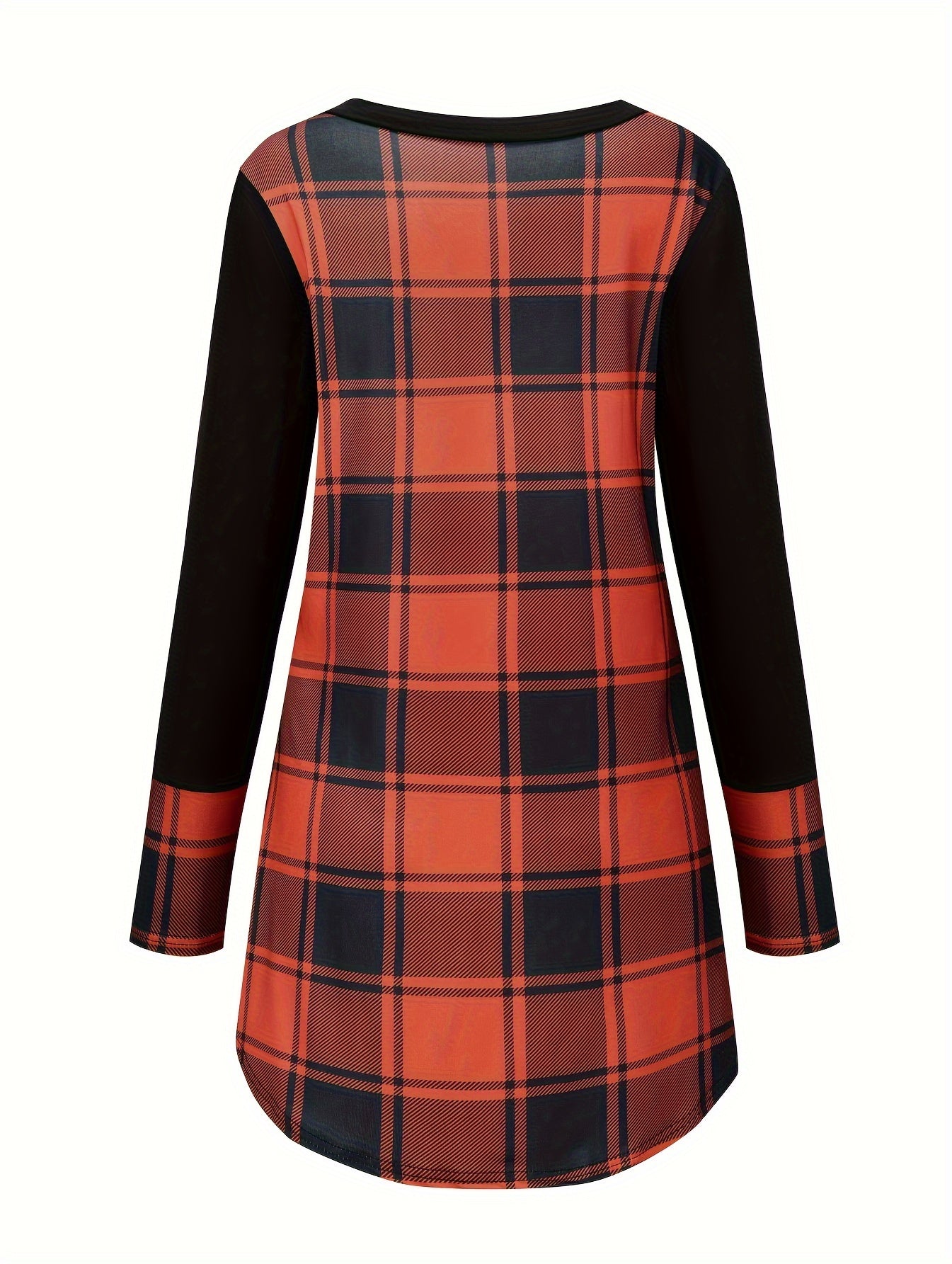  Plaid Print Raglan Sleeve Lace Up V Neck Top