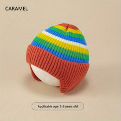 Autumn Winter Rainbow Jacquard Knitted Hat for 1-3 Years Old