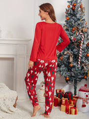Christmas Print Pajama Set Long Sleeve Top & Pants Women's Sleepwear