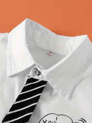Boys Short Sleeves Tie Shirt Preppy Style Summer Kids Clothes