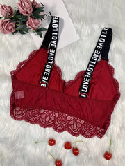 Plus Size Sexy Bra Women's Plus Letter Tape Floral Lace Wireless Bralette