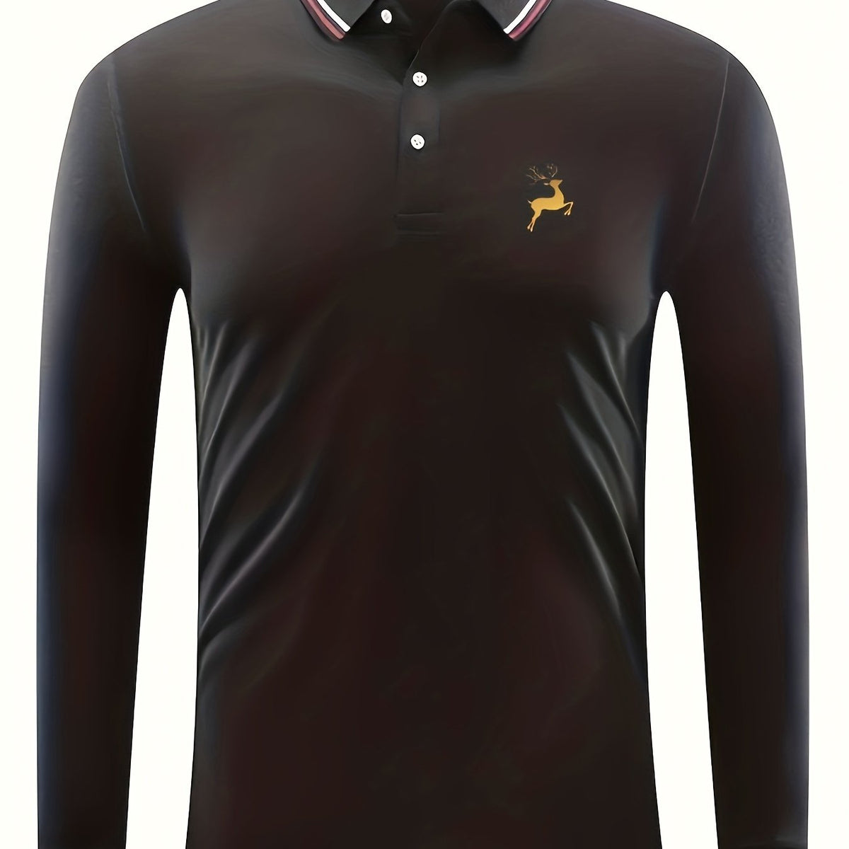 Men's Deer Print Polo Shirt Long Sleeve Casual Breathable Button Up