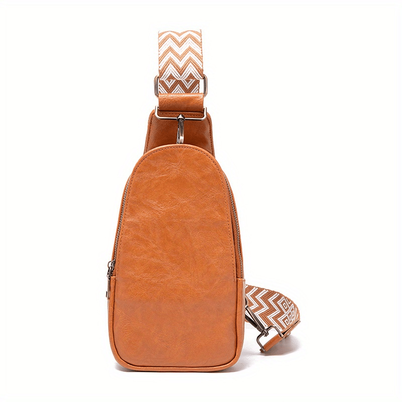 Embroidery Wide Strap Casual Chest Bag PU Crossbody Waist Bag