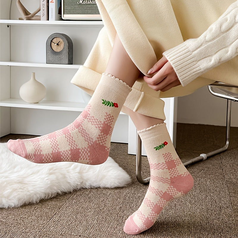 5 Pairs Cartoon Print Socks Cute & Comfy Mid Tube Stockings Women's Hosiery