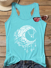  Moon & Floral Print Round Neck Tank Top
