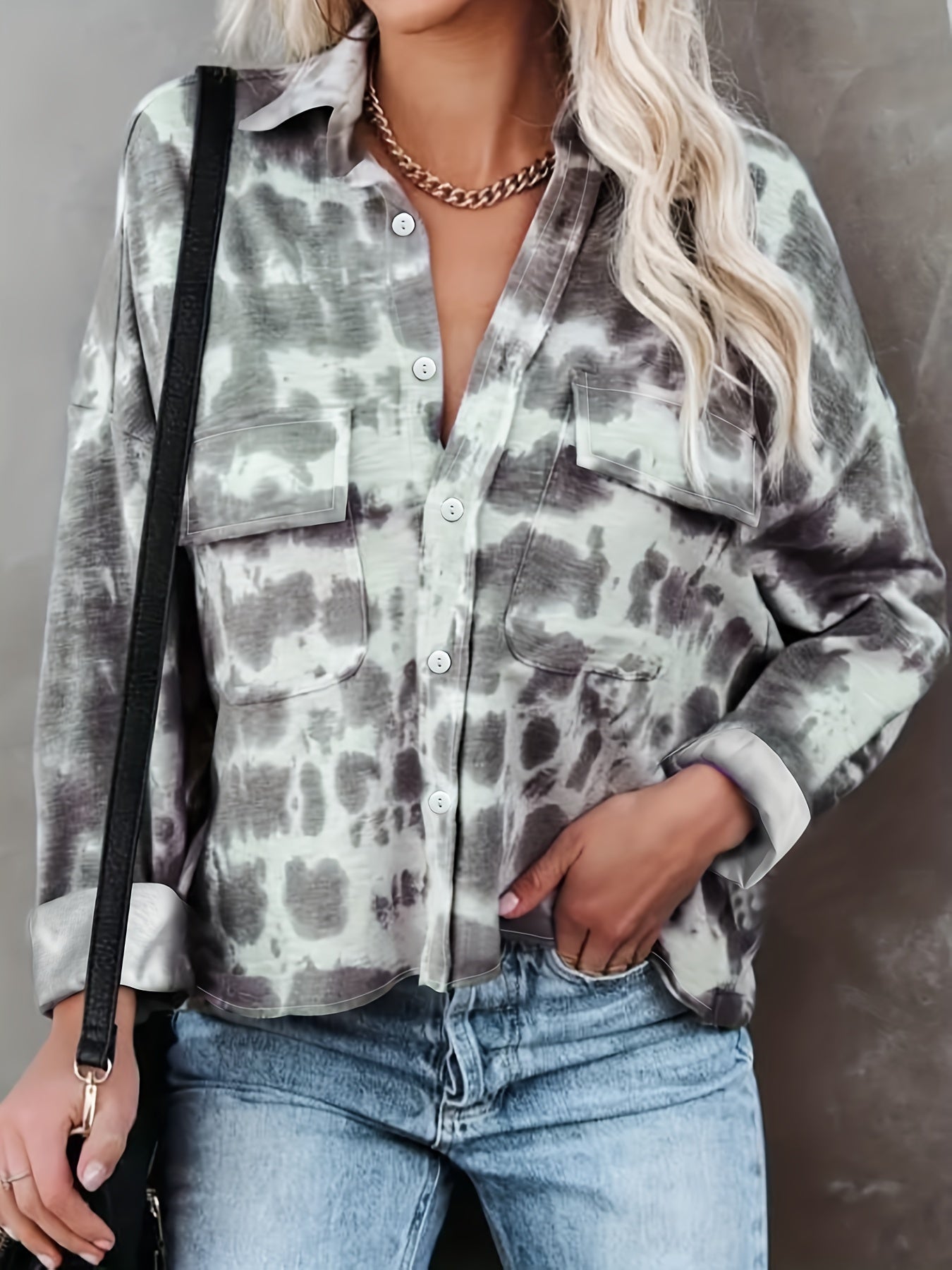 Tie Dye Long Sleeve Button Up Shirt Top