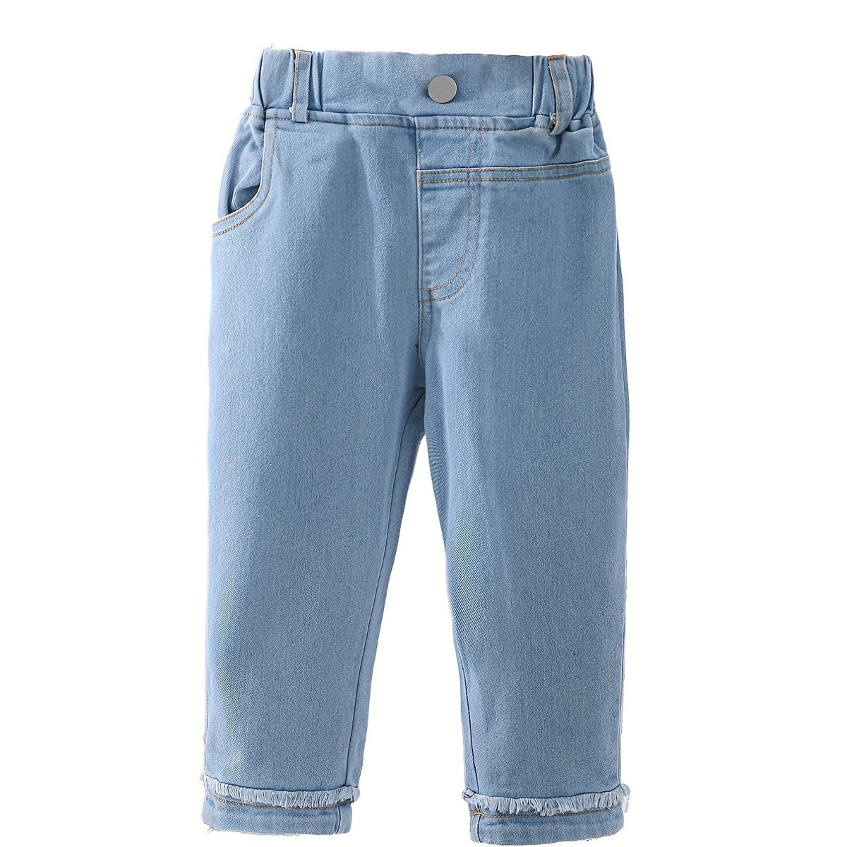 Kid Girls Casual Denim Pants Trousers Elastic Waist Regular Fit Jeans