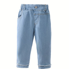 Kid Girls Casual Denim Pants Trousers Elastic Waist Regular Fit Jeans