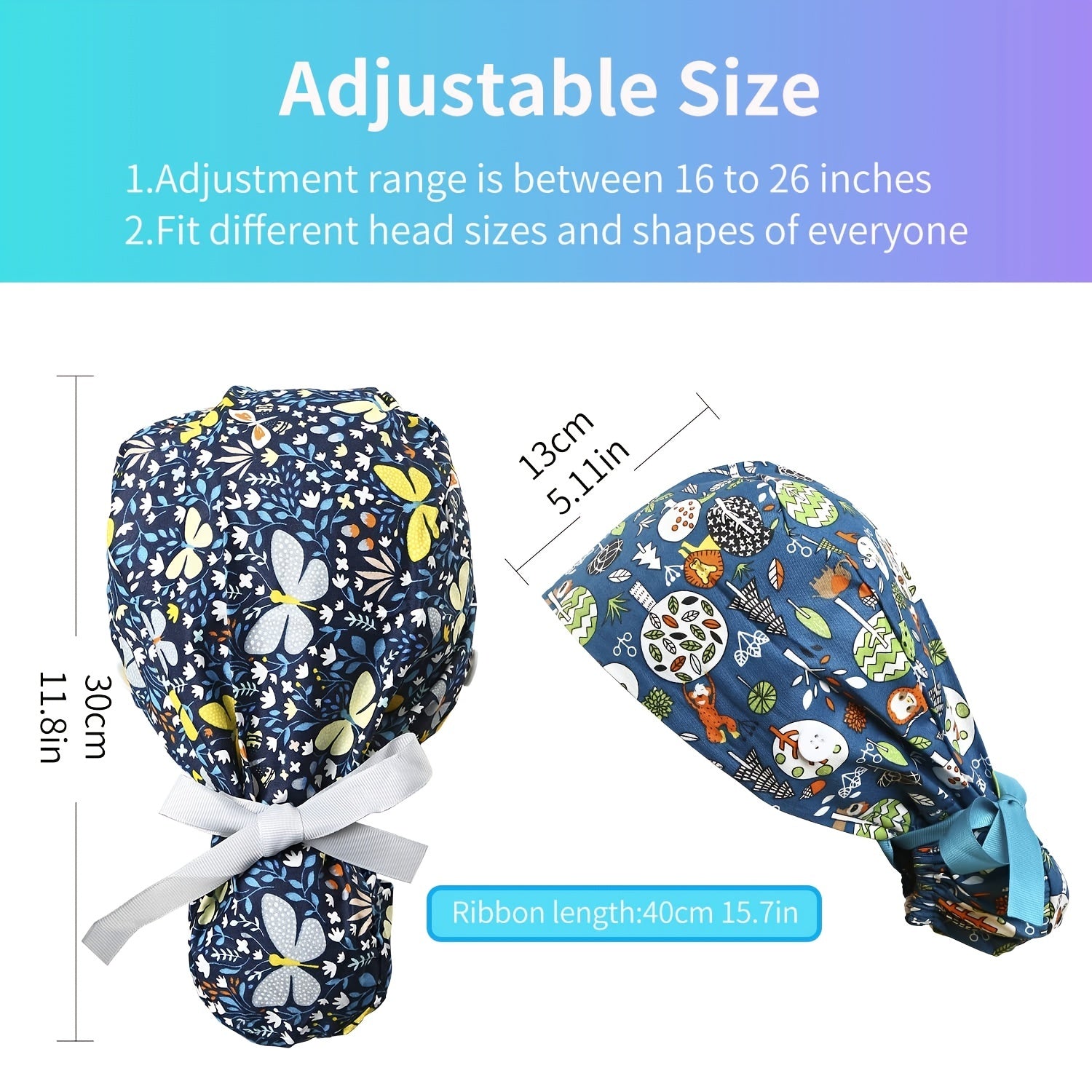 Floral Paisley Print Work Cap Vintage Adjustable Scrub Cap