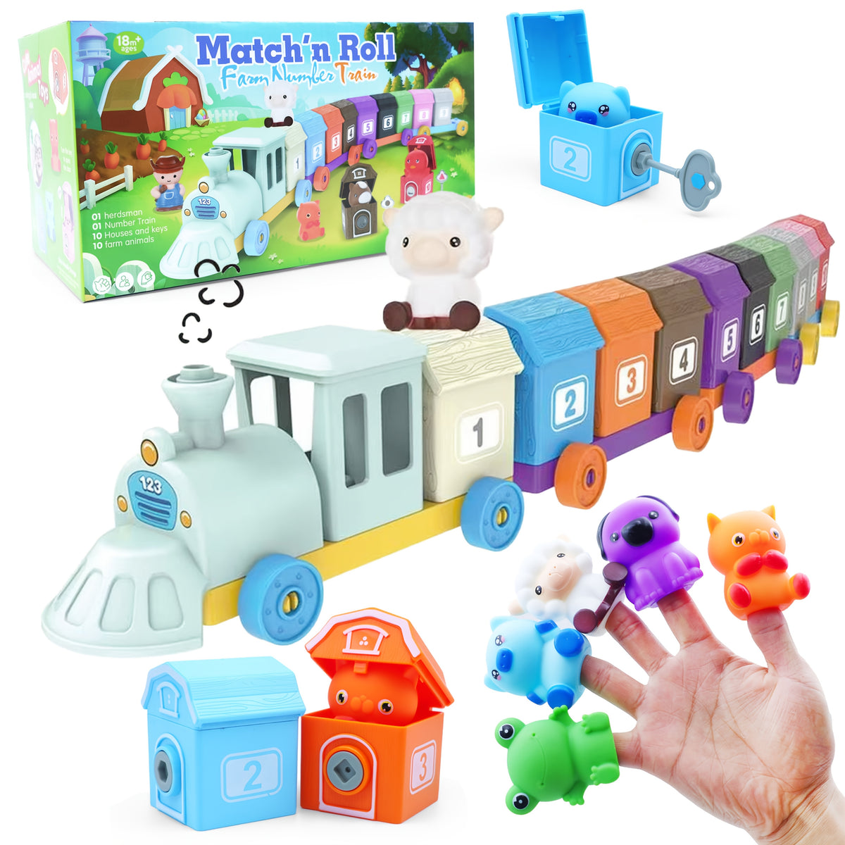 Treasure Game Matching Train with 10 Animal Puppets